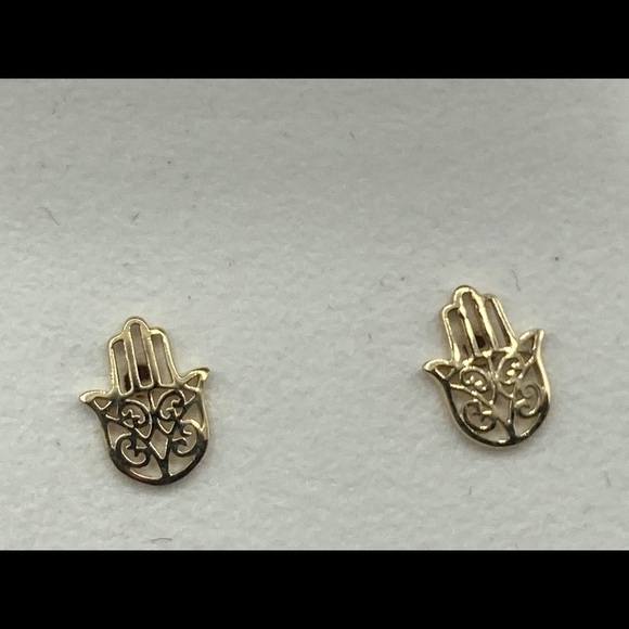 Jewelry - 14k Yellow Gold Hand of Hamsa Earrings